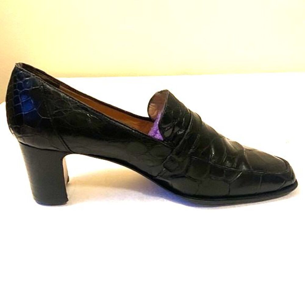 Women's Black Alligator Pumps Made in Italy Old Money Luxury Vintage Mauri Luxe - Picture 9 of 15